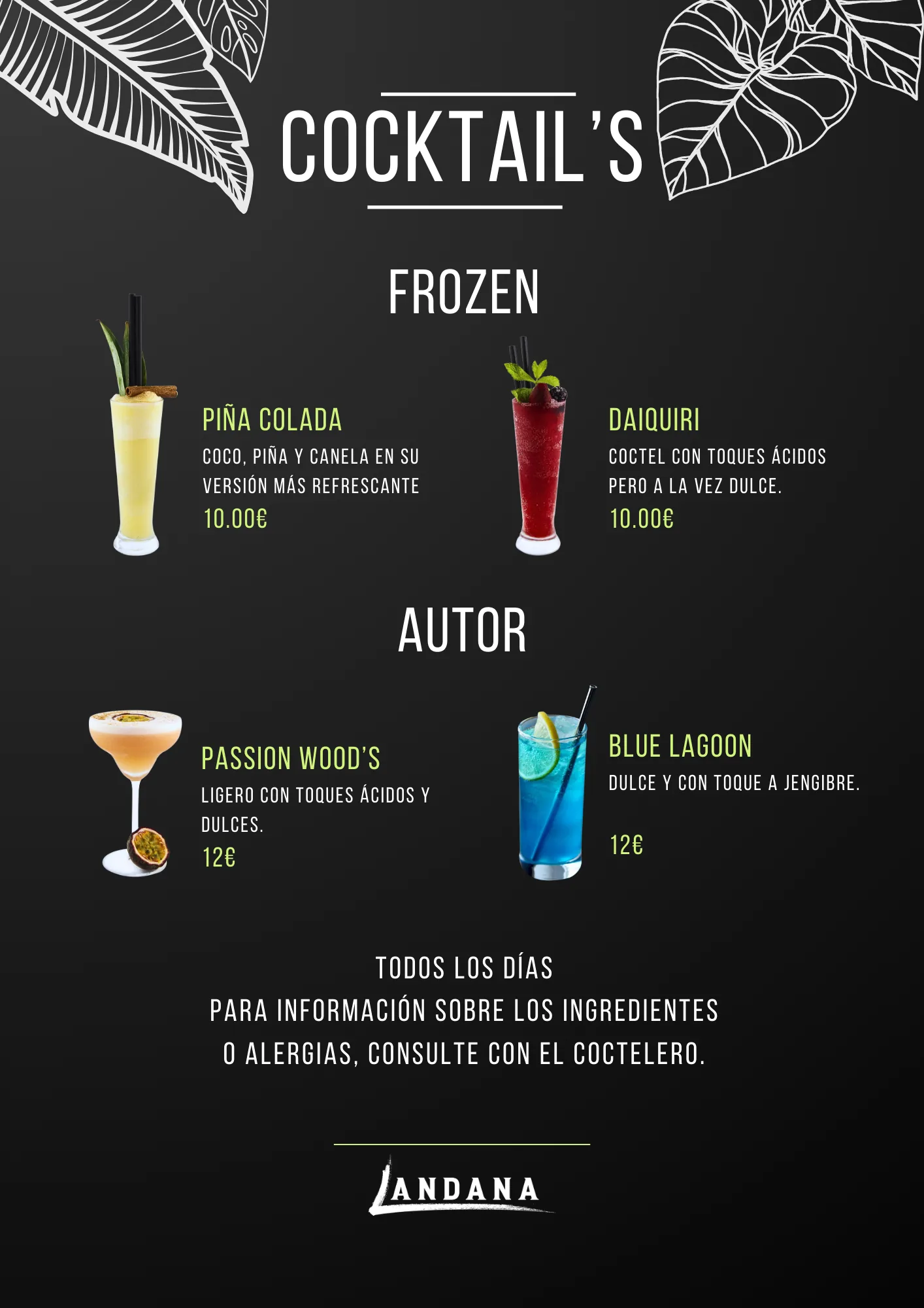 Carta de cocktails de Landana, página 2
