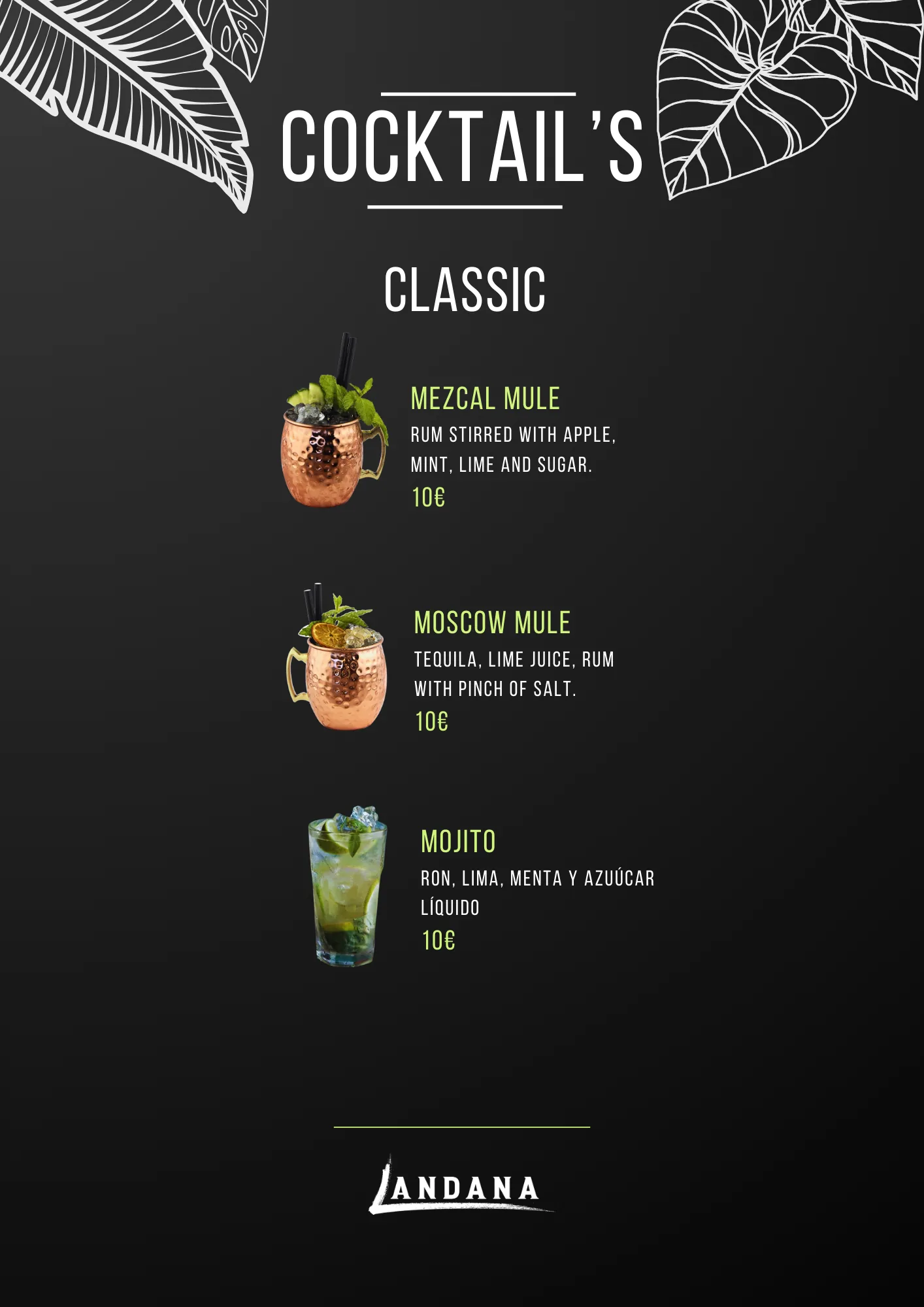 Carta de cocktails de Landana, página 3