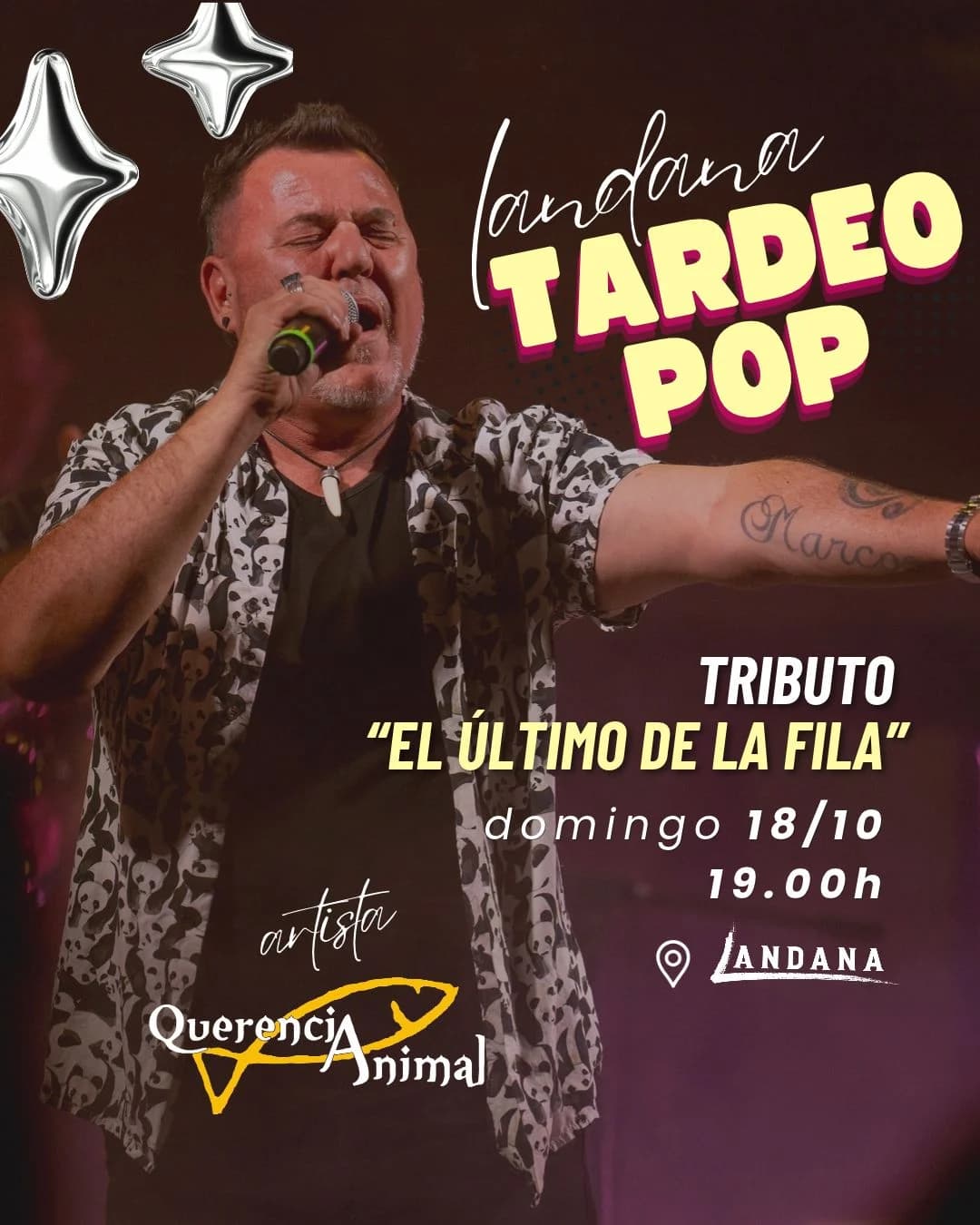 Cartel "Landana Tardeo Pop": tributo a "El Último de la Fila" con Querencia Animal. Domingo 18/10, a las 19.00h.