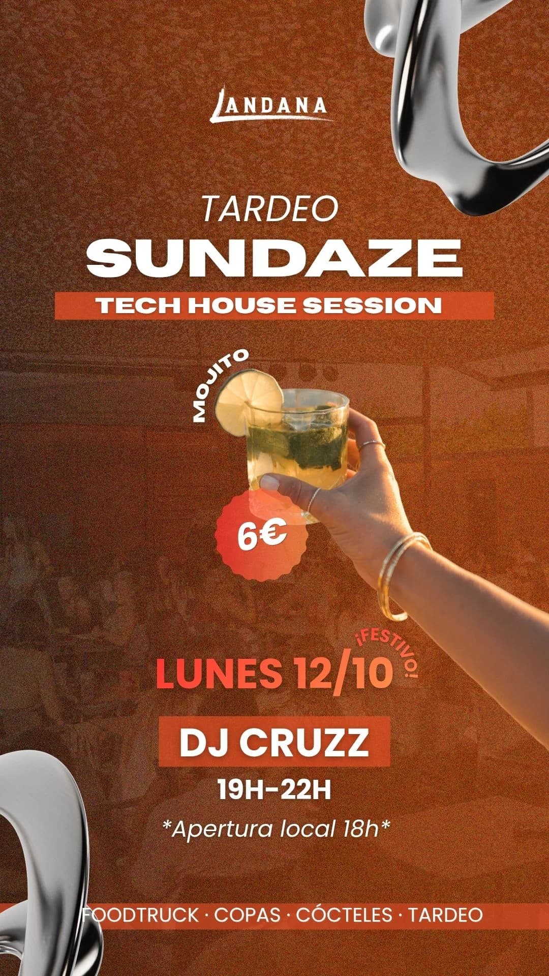 Tardeo SUNDAZE de tech-house lunes 12/10 19h-22h